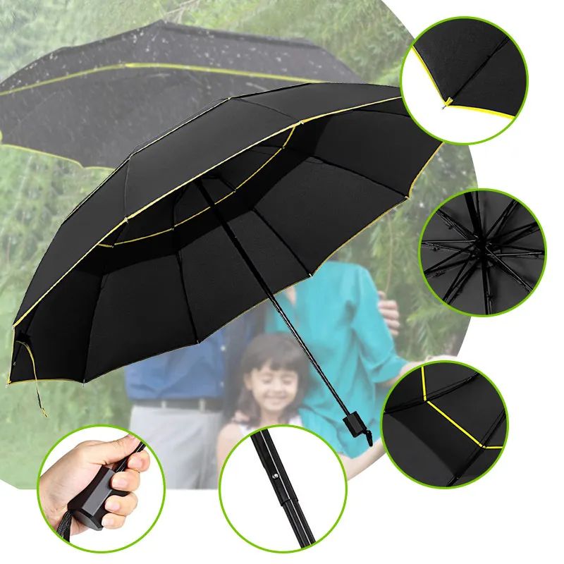 130cm Windproof Double Large Folding Umbrella Female Car Luxury Business Umbrellas Men Rain Women Gift Outdoor Parasol folding umbrella