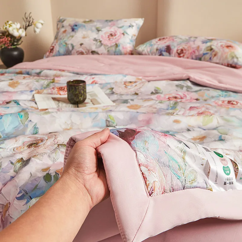 Floral Style Duvet Summer Blanket Cool Feeling Quilt Super Soft Comforter Adults Kids Room Quilt edredones (No Pillowcase)