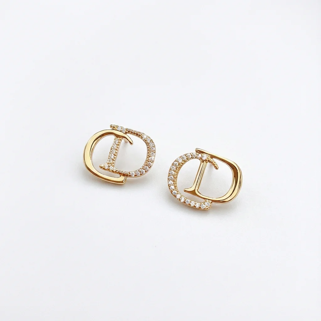 Minimalist Double D Rhinestone Earrings - Gold Plated Letter Stud Jewelry for Women Luxury Versatile Daily Accessories 2