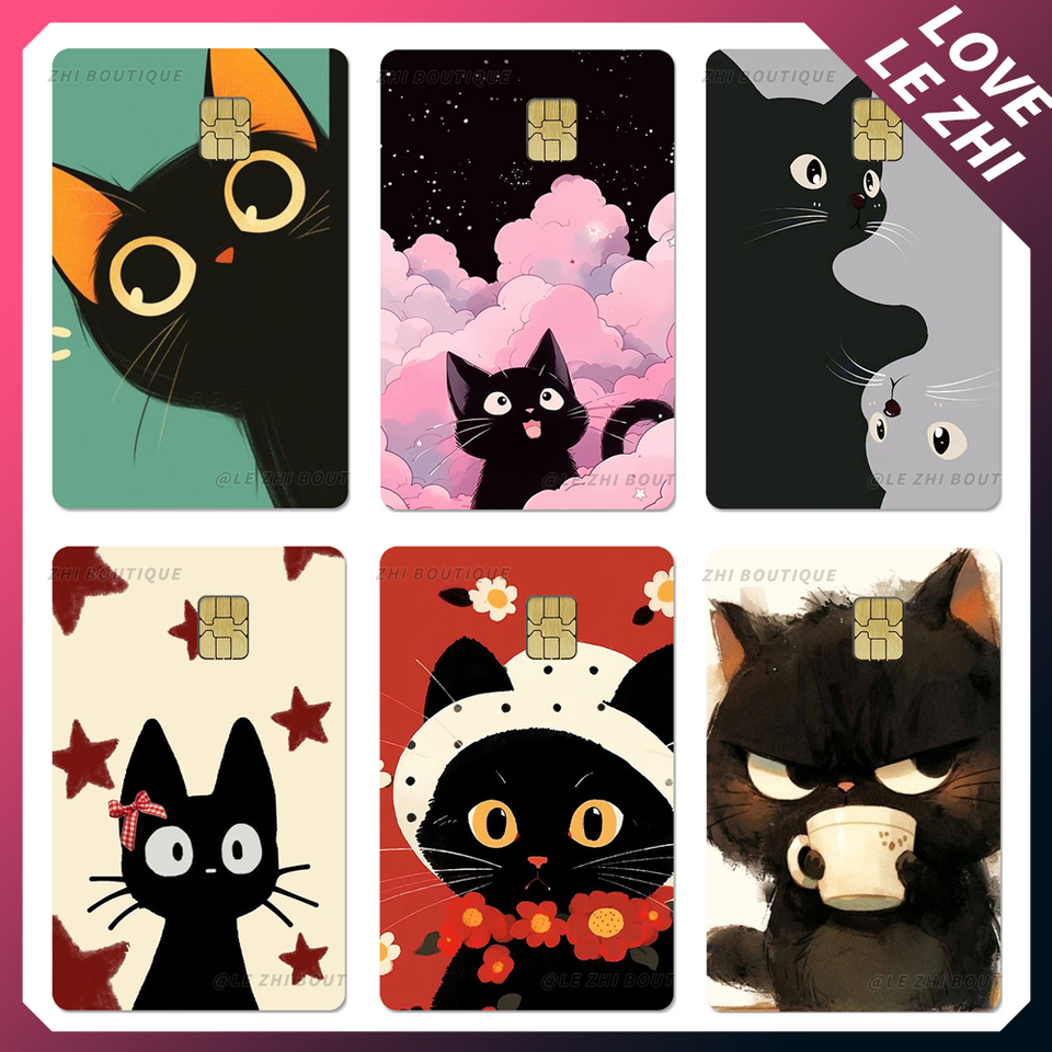 Sweet Cool Cartoon Animals Credit Card Skin Film Cover Sticker Black Cat Pvc Diy Waterproof Bank Card Bus Metro Sticker Gift