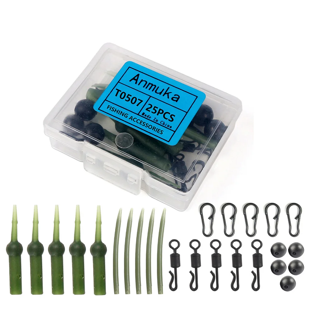 

Terminal Tackle Fishing Rig Kit Sleeve 25Pcs Carp Fishing Fast Change Helicopter Rig Kit Rolling Swivels Functional High Quality