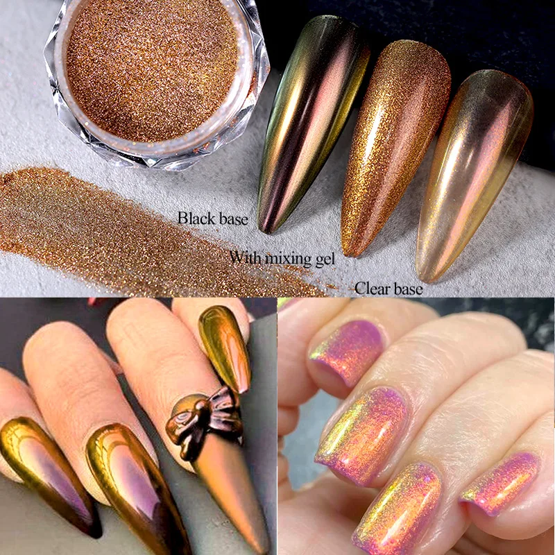 Magic Mirror Nails Powder Nail Art Glitter Decoration Metallic Mirror Effect Holographic Aurora Chameleon Pigment Powder# 1 Jars nail powder,acrylic nail powder
