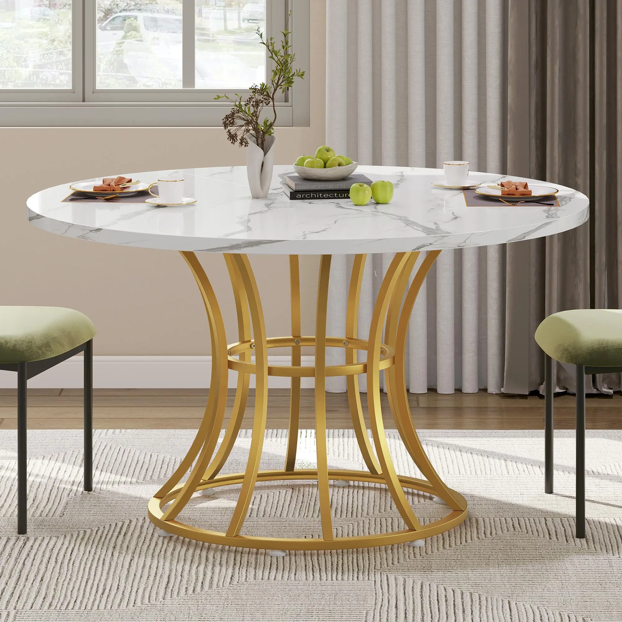 Dining Table Round Pedestal Dinner Heavy Duty for Modern Kitchen