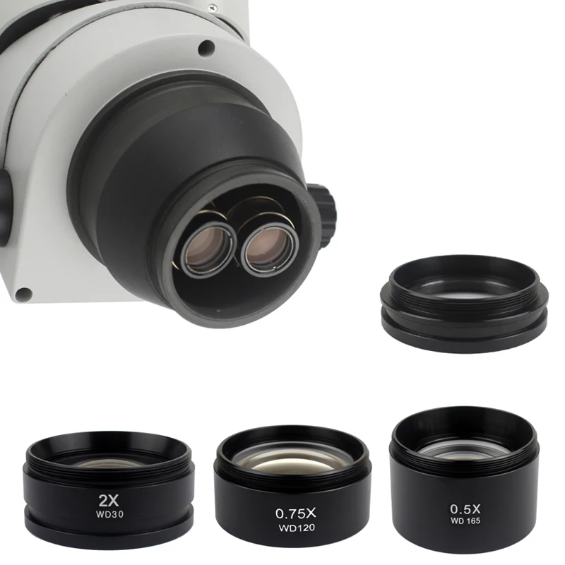 WD165 0.5X 0.7X 0.75X 1.5X 2.0X Auxiliary Objective Lens Thread 48mm Barlow Glass Lens For Stereo trinocular Microscope microscope objective lens