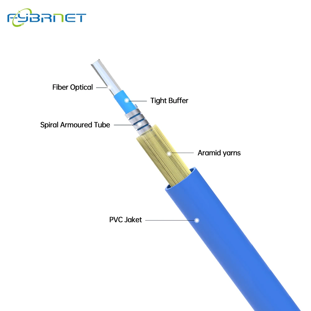 1/2/3/5M Indoor G657A1 Simplex OS2 Single Mode FC UPC to FC UPC Armored 3.0mm Fiber Optic Patch Cable