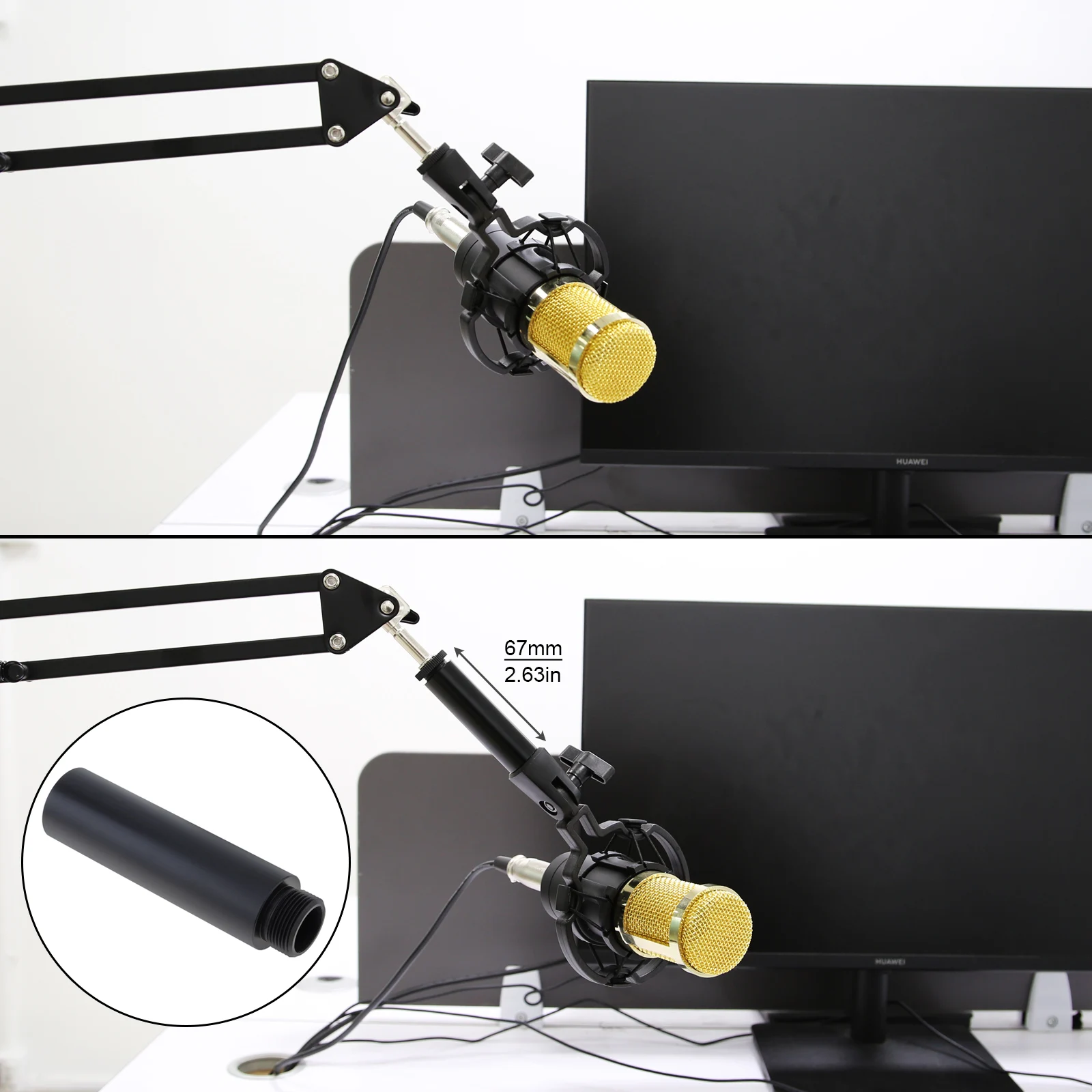 Microphone Stand 5/8 Inch Threaded Extension Screw Boom Tubes for Desk Stand Arm Bracket Mount