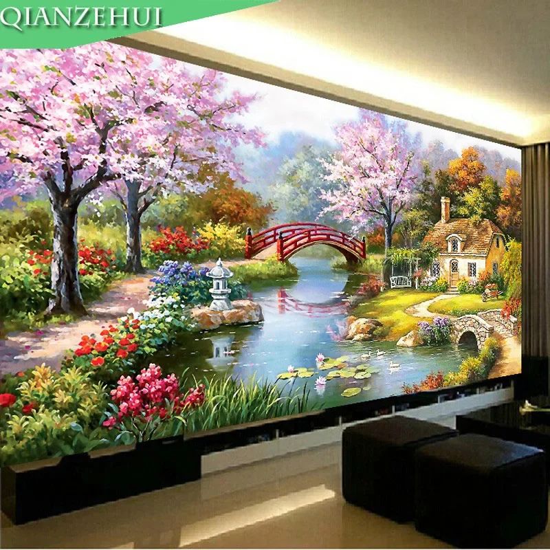 Needlework DIY landscape cross stitch European oil painting Garden cabin Sets For Embroidery kit Wall Home Decro