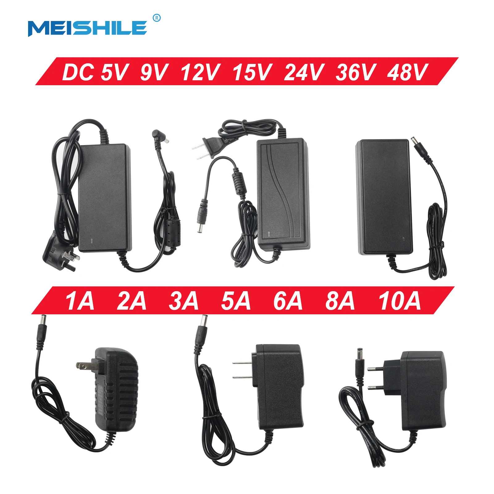 AC110-220V DC 5V 12V 15V 24V 36V 48V 1A 2A 3A 5A 6A 8A Universal Power Adapter Supply Charger adaptor EU US for LED light strips power adapter