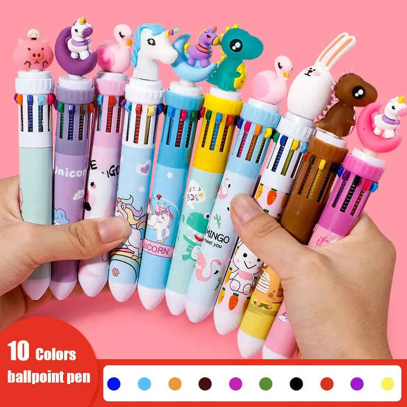 0.7mm 10-in-1 Multicolor Ballpoint Pen 10 Colors Cute Cartoon