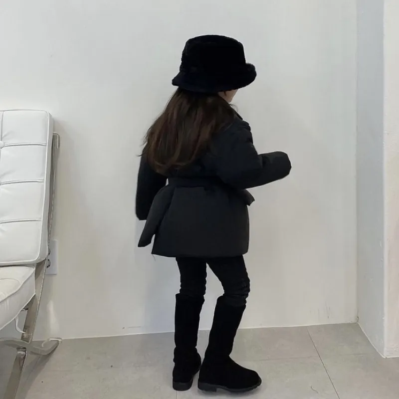 Fashion Baby Boy Girl Cotton Padded Suit Jacket Winter Child Waist Belt Coat Warm Outwear Turn Down Collar Baby Clothes 2-10Y
