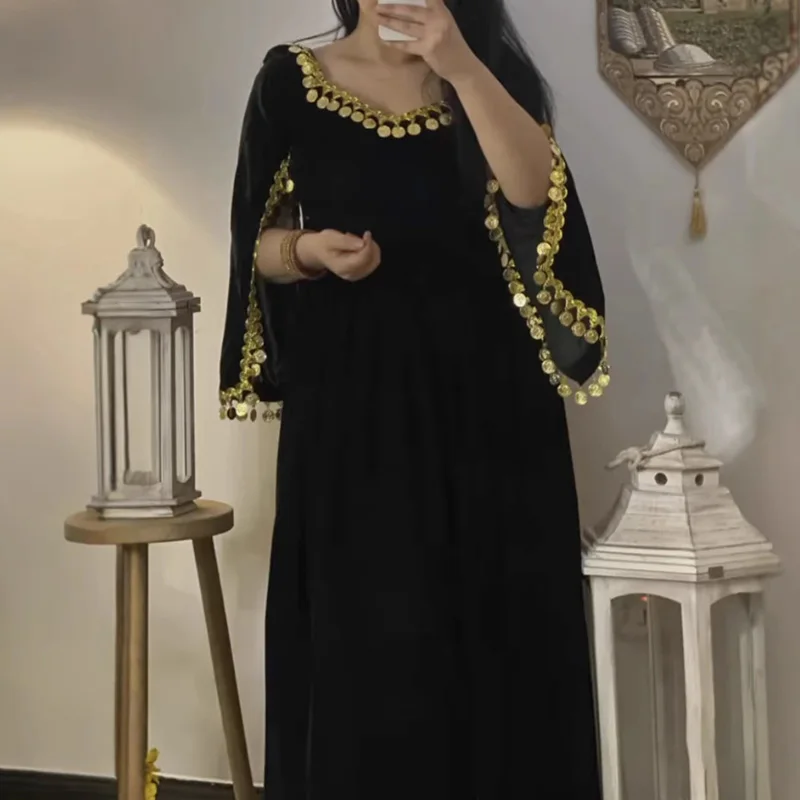 فستان سهرة عتيق بفتحة ترتر نصف كم فستان كاجوال برقبة مربعة وخصر عالي وطيات فستان ماكسي جديد للحفلات الصلبة