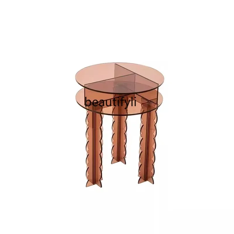 

Light Luxury Side Table Transparent Acrylic Creative Double Layer Corner Table Household Storage round Small Coffee Table