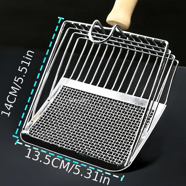 Wood Handle Cat Litter Shovel Metal Scooper with Hook Portable Stainless Steel Sifting Kitten Toilet Pet Products Cleaning Tool 6