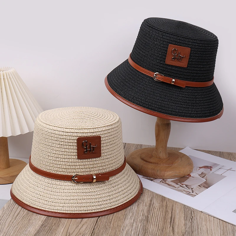 Eleganter Vintage-Mode-Zylinder mit atmungsaktiver, lässiger Gürtelschnalle, vielseitiger flacher Strandurlaubshut für stilvolle Outfits_voghion.com