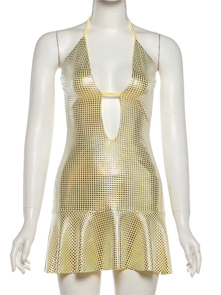 Peach Sequin Mini Dress for Women Backless Bodycon Party