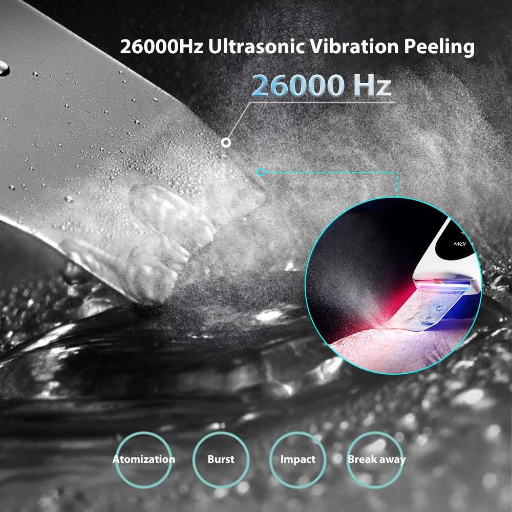 Ultrasonic Skin Scrubber Facial Shovel Deep Cleaning Blackhead Remover Face Pore Cleanser Dead Peeling Cavitation Ion EMS Lift