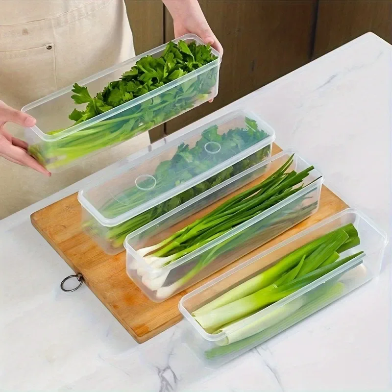 1/4Pcs Fresh Box Refrigerator Storage Box With Lid Scallions Food Container Crisper Sealed Kitchen Fresh Fruit Fridge Organiser