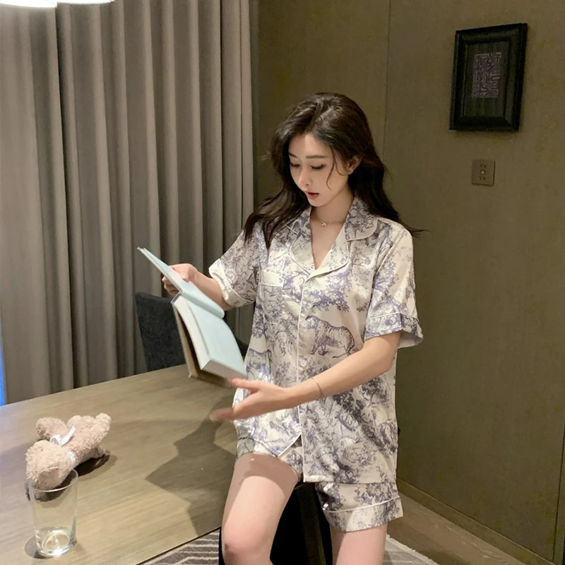 China Style Ink and Wash Landscape Painting Pajamas Women New Summer Cool Female Sleepwear Classic Elegant Short Housewear women pajamas set women pajama suit cotton pajamas set