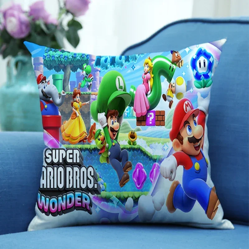 Super Mario Bros Wonder Square Pillowslip Cartoon Anime Cushion Printing Pillowcase Bedroom Decoration Kids Birthday Gifts