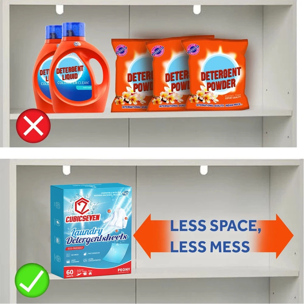 Cubicseven 60PCS Laundry Tablets Strong Decontamination Laundry Detergent Sheet Anti-String Mixing Color Absorption Washing Soap