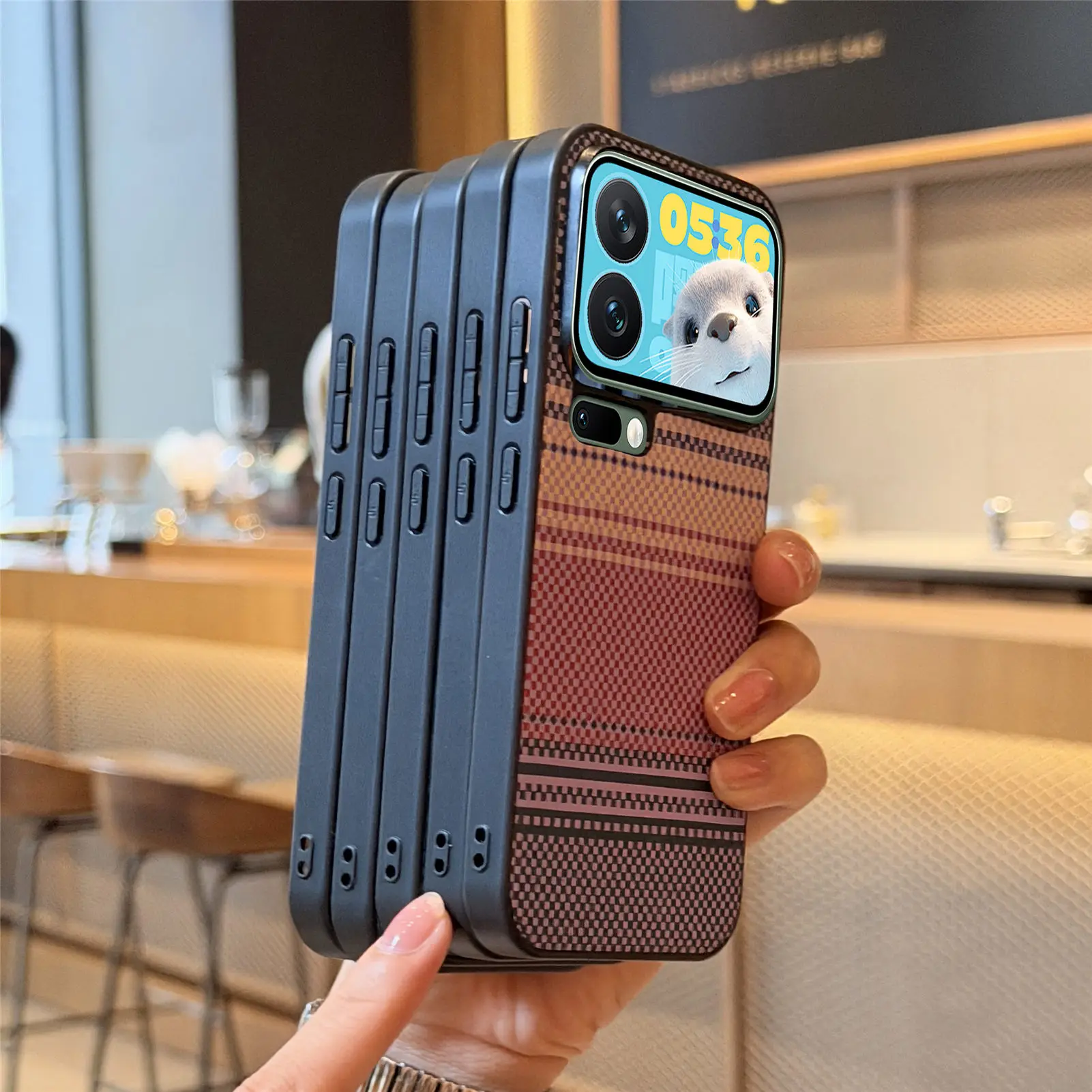Carbon Fiber Magnetic Phone Case with Shockproof Strap, Stand, and Slim Wireless Charging Compatibility