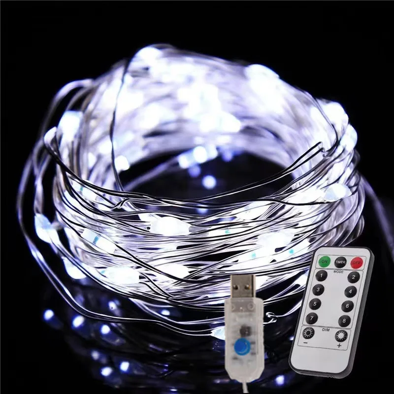 

Party Wedding Light Outdoor Remote Control Fairy Light String Garland LED Copper Wire Lights 8 Mode Christmas Garden Decoration