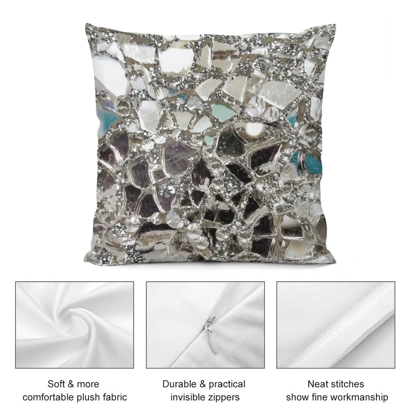 An Image of An Explosion of Sparkly Silver Glitter, Glass and Mirror Throw Pillow Couch Cushions Cushion Covers For Living Room