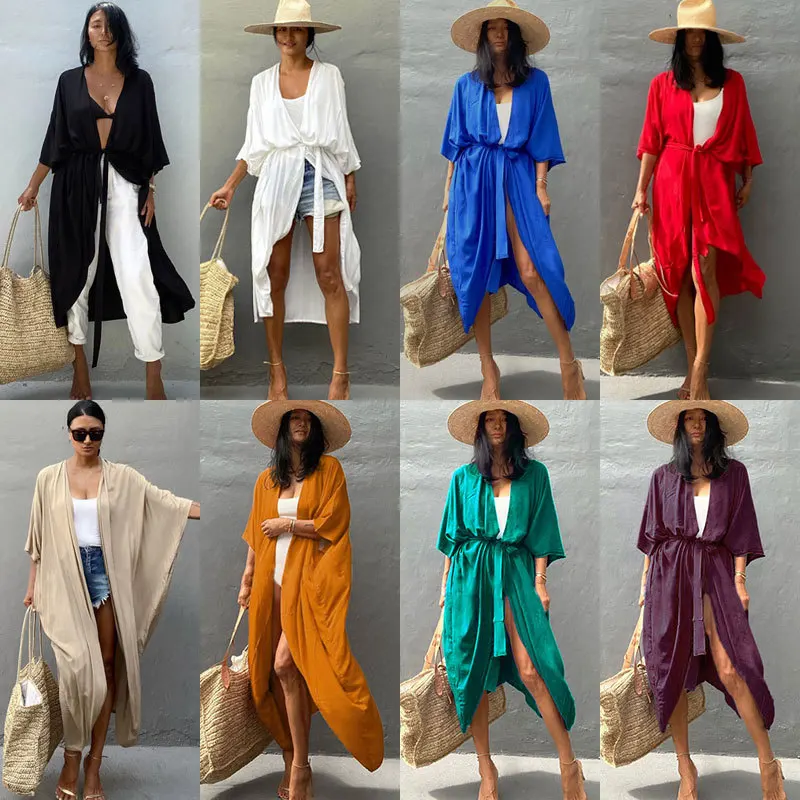 2023 Spring Summer New Encryption Sunscreen Cardigan Bikini Cover-up Swimsuit Sunscreen Jacket Seaside Holiday Skirt Beige
