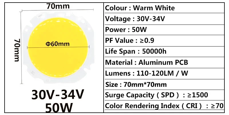30W 50W Hochleistungs-LED Runde COB-Lichtperlen 30-34V 60MM LED-Lampenperle LED-Birnenchip Spot-Licht Downlight Diodenlampen Kaltweiß – Detail 4