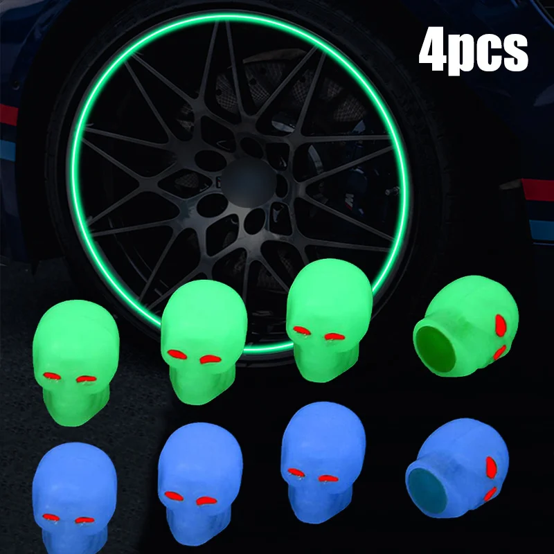 4Pcs Skull Luminous Tire Valve Caps Bicycle Wheel Spoke Tire Valve Cap