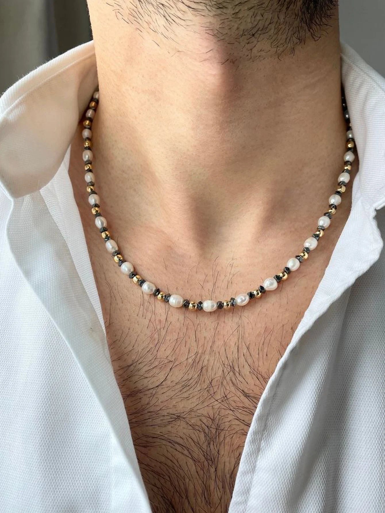 Simple Stainless Steel Mini Pearl Womens Necklace