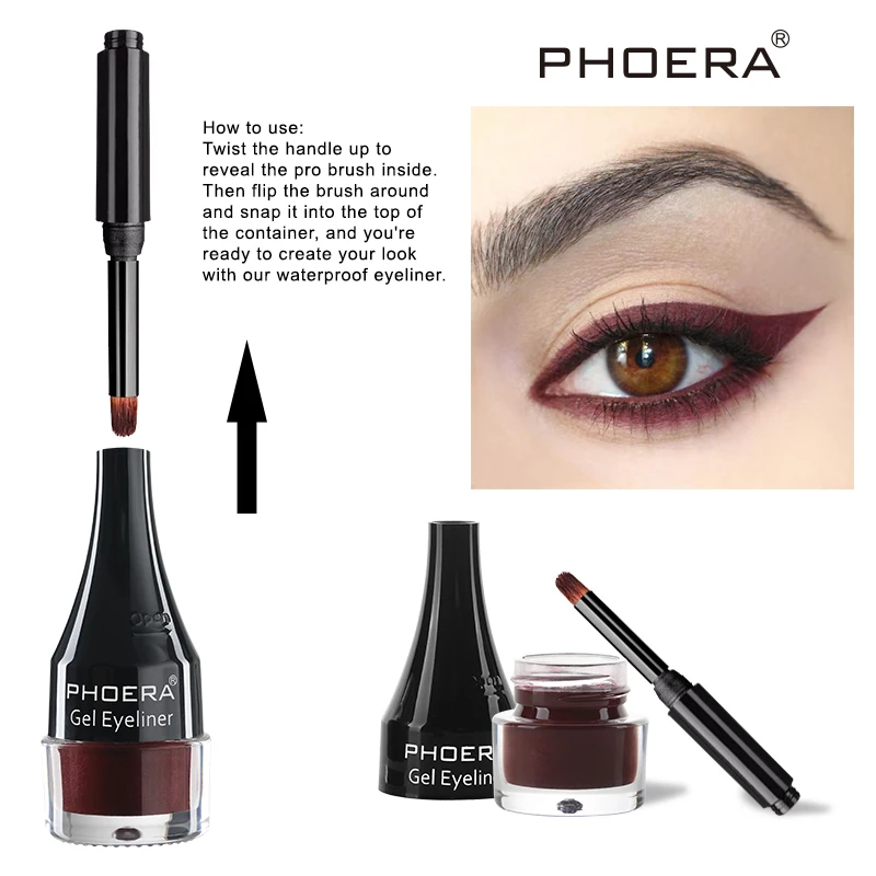 PHOERA Colorful Eyeliner 10 Colors Waterproof Eyeliner Gel With Brush Long-lasting Eye Liner Cream Makeup Tools Women Cosmetics