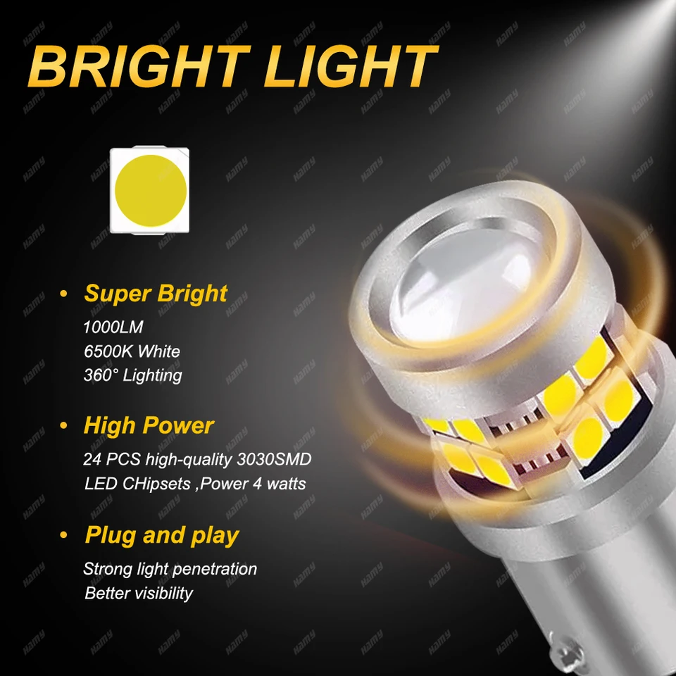 �ſ� ���� 1157 LED ����, �ڵ��� ���� ���õ�, ���� ���� �극��ũ ��, ���, BAY15D, 1156, BA15S, 12V, 3030-24SMD, 6500K, 2 ��