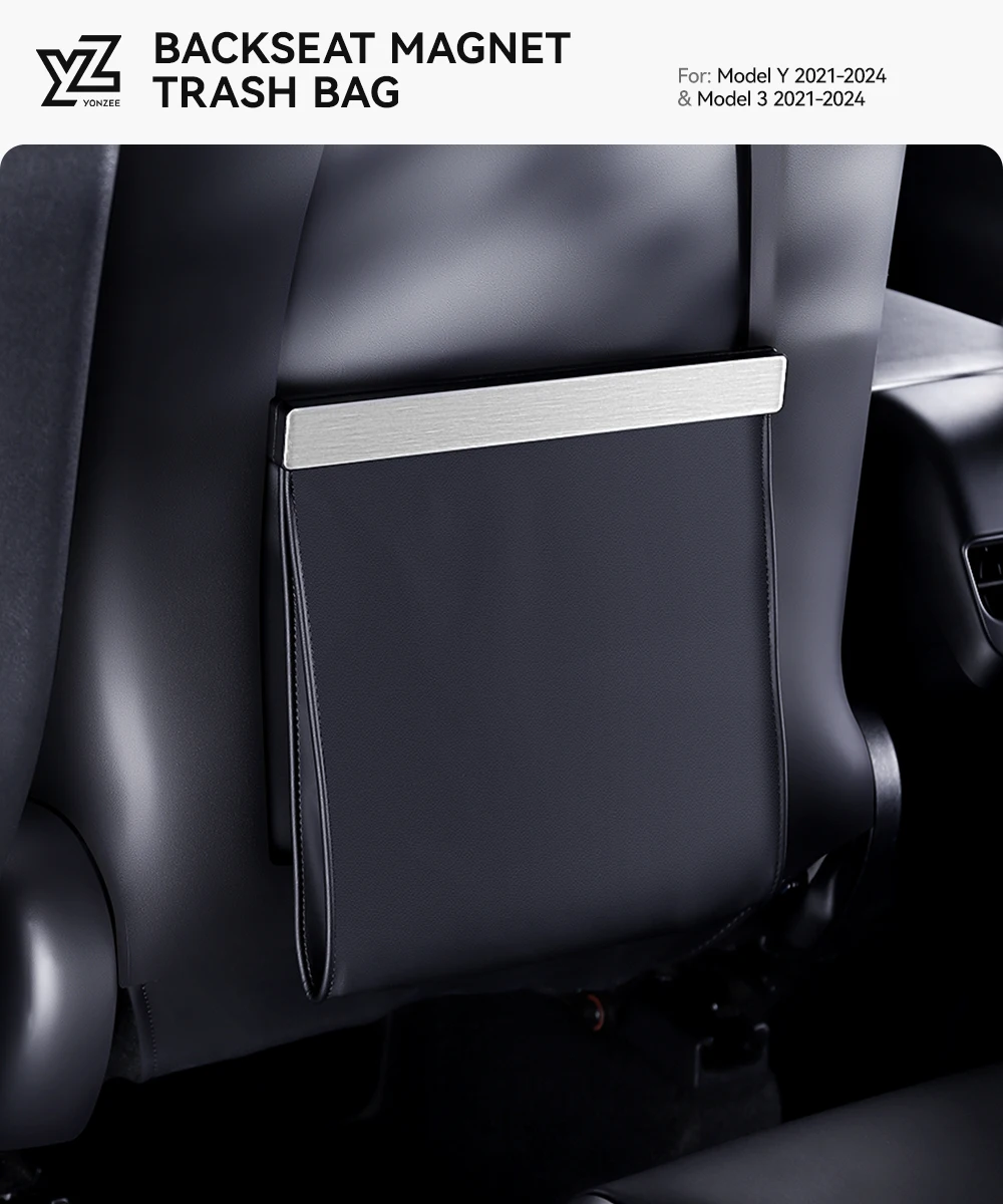 YZ For Tesla Model 3 Y Juniper Car Garbage Bag Waterproof Magnetic Adsorption Trash Can Back Seat Hanging PU Leather Storage Box