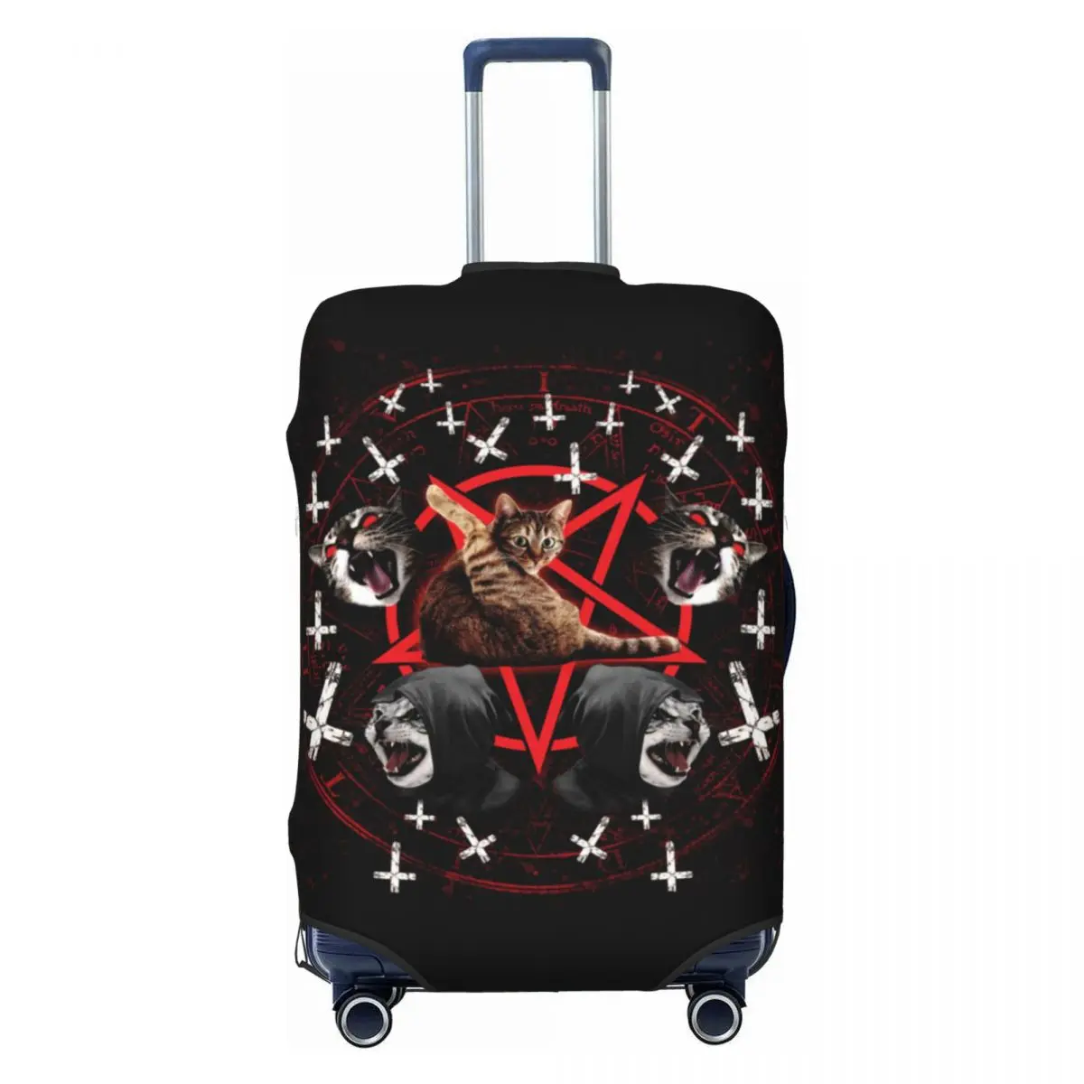 

Satanic Cat Suitcase Cover Vacation Pentagram Death Strectch Luggage Supplies Cruise Trip Protection Xmas Gift