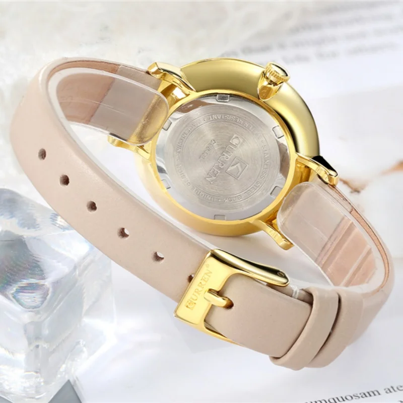 CURREN 9046 Fashion Casual Quartz Women's Watches Waterproof Genuine Leather Embroidered Strap Simple Elegant Ladies Wristwatch 2