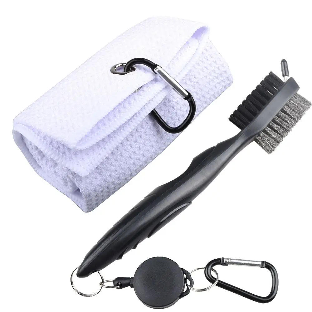 Hook Cotton Cleaning Towel Golf Towel and Brush Golf Double-sided Cleaning Brush Golf Cleaning Set Head Groove Cleaner Set 1pc 5 in 1 golf tool cleaning kit multi golf gadget divot tool pitch marker ball brush score counter belt clip groove cleaner