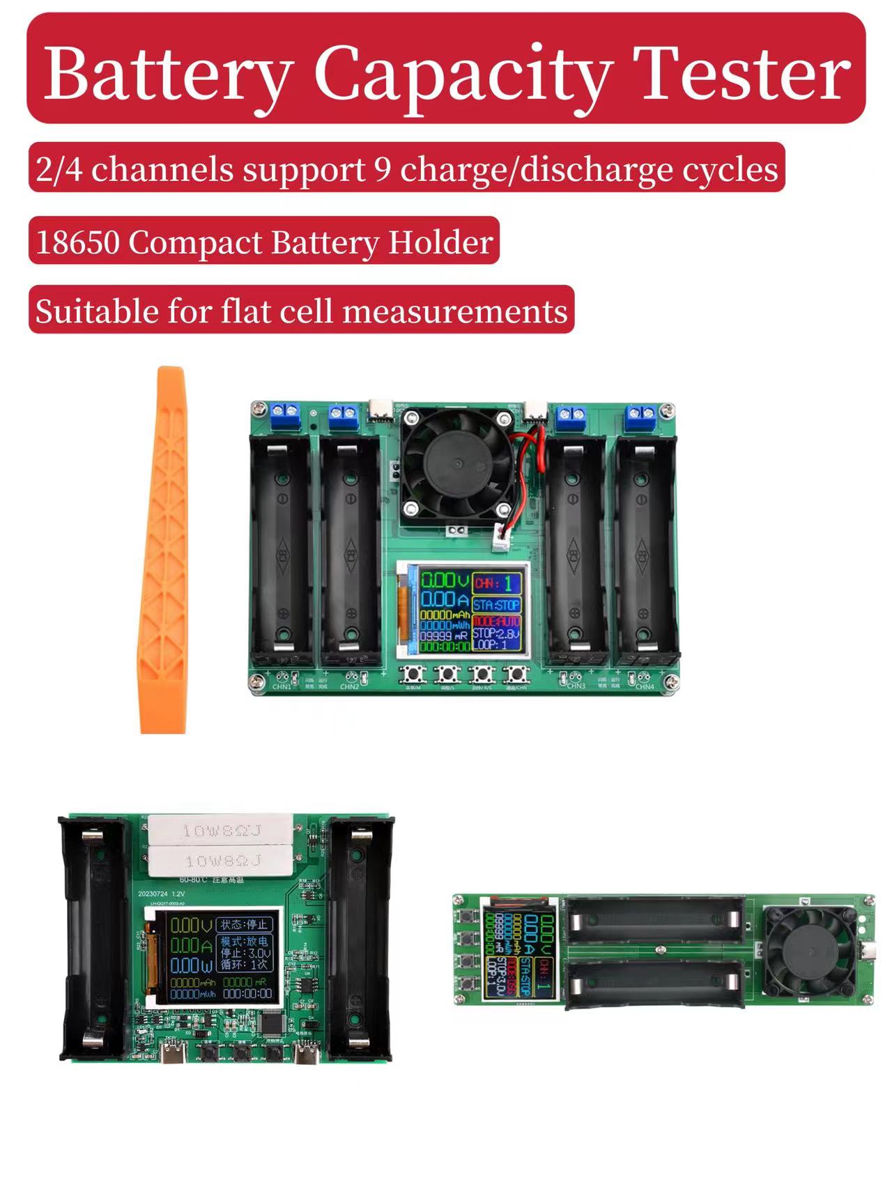 18650 Li-ion Battery Capacity Tester Auto Internal Resistance Tester MAh MWh Digital Battery Power Detection Module 2/4 channels