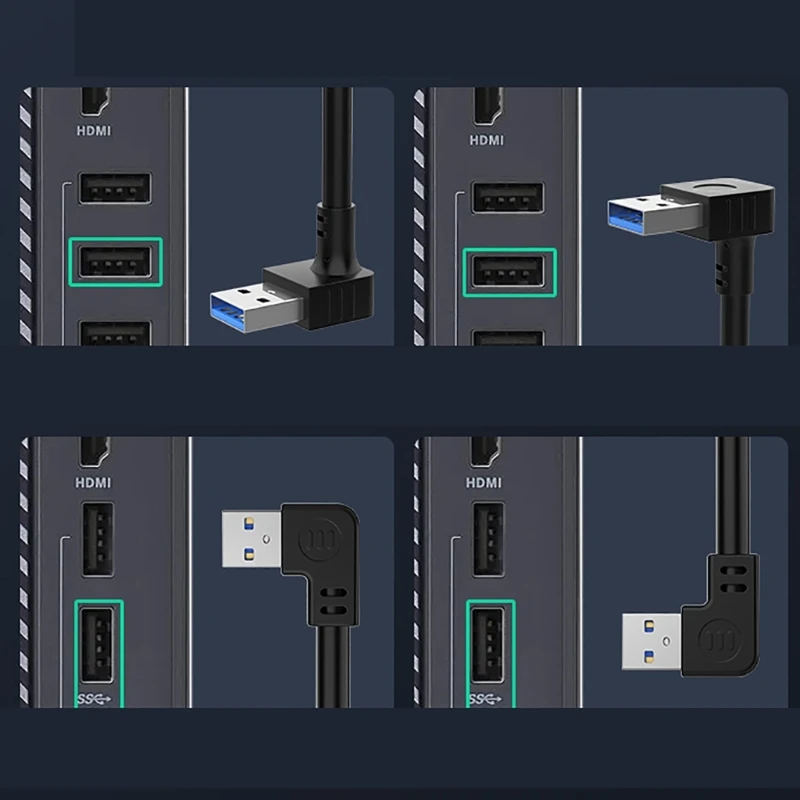 USB 3.0 Right-Angle Extension Cable with Panel Mount and Secure Lock Connector