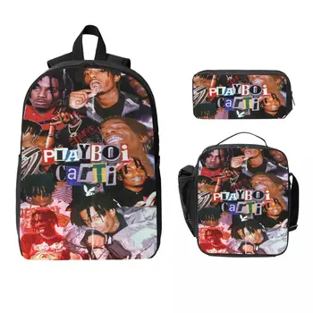 3Pcs Playboi Carti School bags Set for Kids Pen Bags Backpack Sets with Lunch Box For School Students Daypack 1