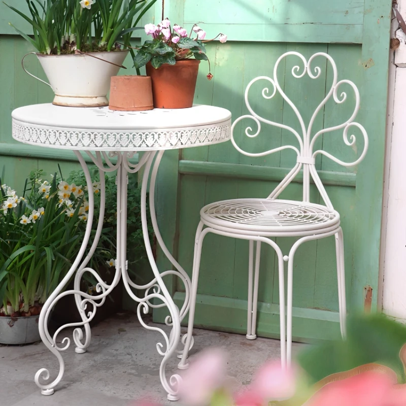

Outdoor Desk-Chair Combination Courtyard Outdoor Balcony Garden Terrace Iron Leisure Waterproof Small Coffee Table