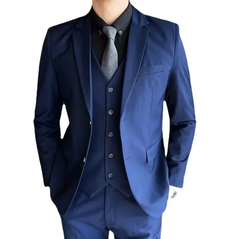 Suit (Blazer+ Vest + Pants) Men's Fashion Casual Outdoor Gentleman Business Wedding Formal Dress British Style Wedding Suit