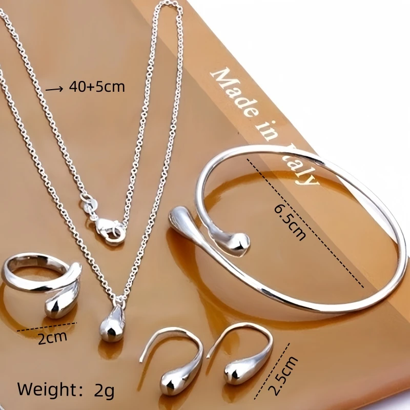 Worparsen 4-Piece Jewelry Set For Women – Teardrop Pendant Necklace, Earrings, Bracelet & Ring, Hypoallergenic Alloy - View #3