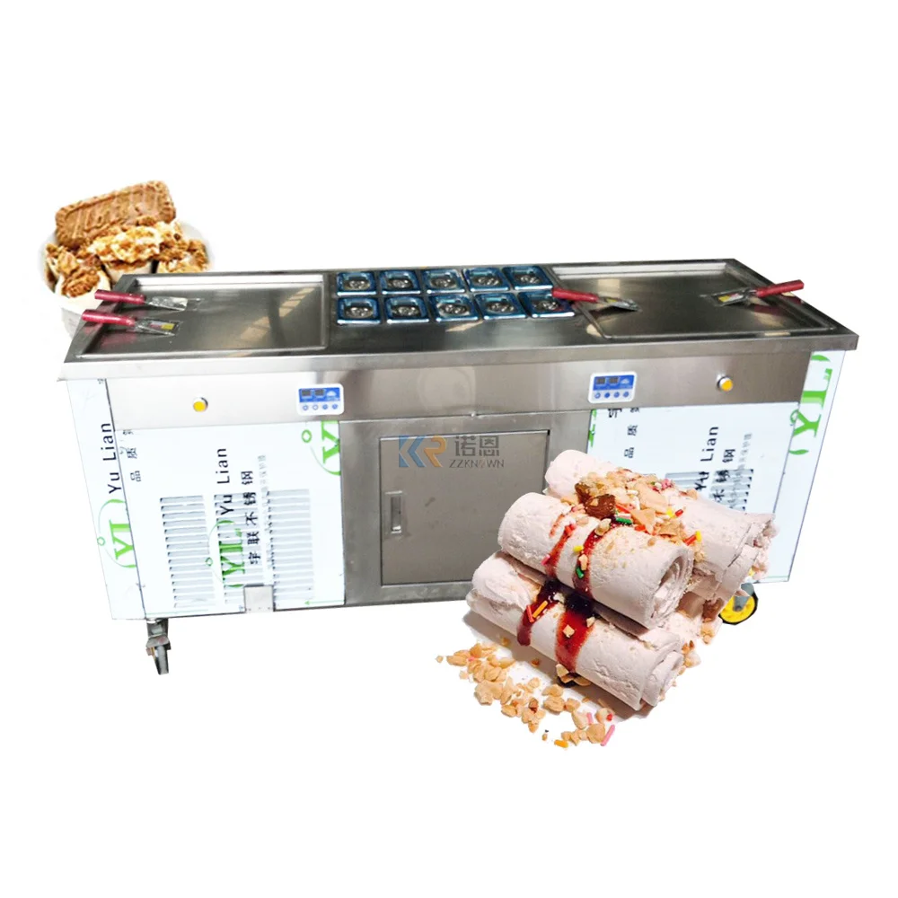 Double Pan Ice Cream Machine Fried With Freezer/Ice Cream Roller Machine Thai Stir Fry Ice Cream Thailand Rolled boxing speed ball pu leather mma muay thai training striking bag kit boxing punch ball with inflator pump