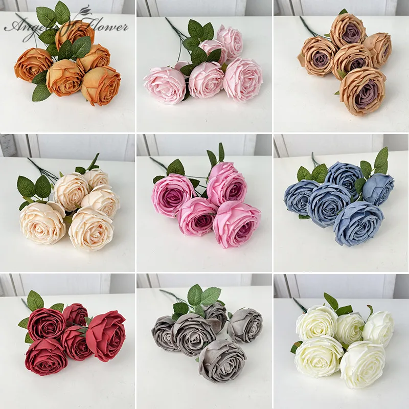 Elegant Artificial Rose Bouquet for Weddings and Home Decor - 5 Roses