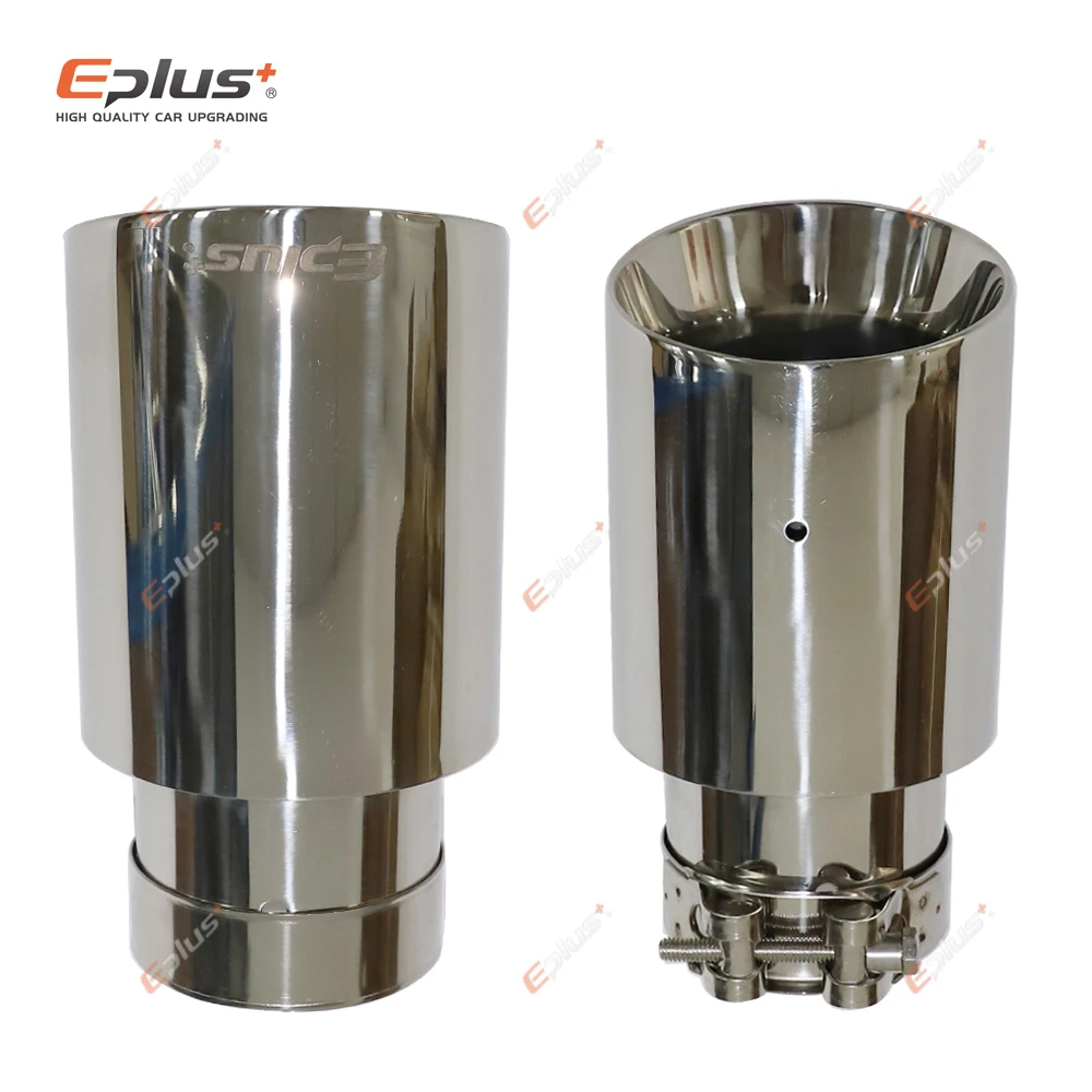 Exhaust Muffler Tip Eplsu Car Stainless Steel Silver Muffler Tip Universal Exhaust Pipe Mufflers Bilayer Nozzle Bilayer Decoration Bevel End