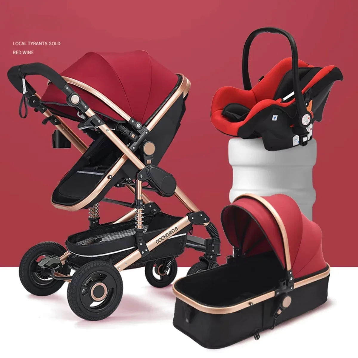 3 in 1 High View Baby Stroller Two-way Foldable Baby Carriage Stroller with Car Seat Adjustable Armrests Newborn