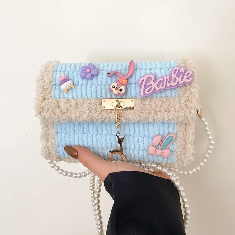 Handmade Knitted Bag DIY Material Stitching With Sewing Tools Pearl Chain Handle Shoulder Bag Accessories Gift for Women Girl