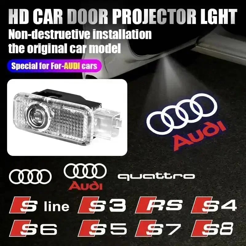 아우디 A1 A3 8P 8V A4 A5 A6 A7 A8 Q3 Q5 Q7 Q8 S라인 TT S3 S4 S5 로고 프로젝터 고스트 섀도우 램프용 차량 도어 웰컴 라이트 2개
