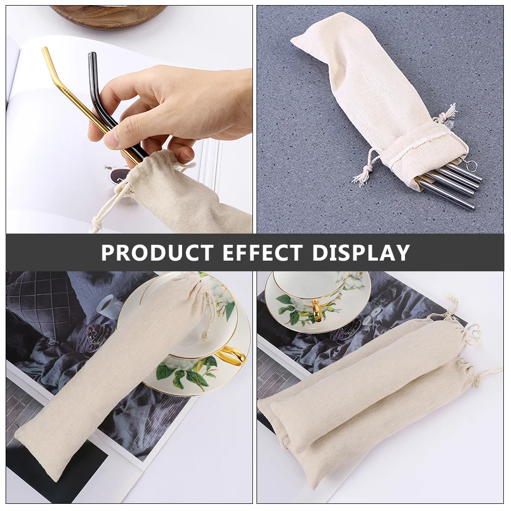 15 Pcs Storage Bag Straw Travel Toothbrushes for Children Portable Cotton Linen Drawstring